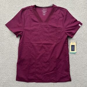 NWT Cherokee Workwear Revolution Tech V Neck Scrub Top Wine Red Men's Small